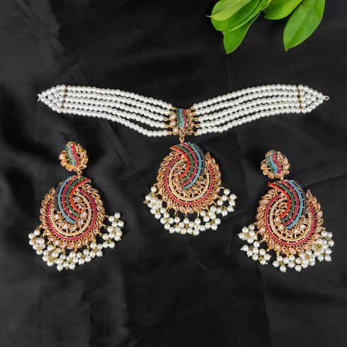 Naurattan Pearl Mala Jhumka set D291